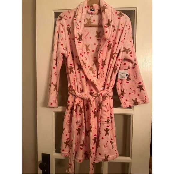 Christmas pastel pink gingerbread O/S HOLIDAY women’s   fleece fleece - Picture 4 of 10
